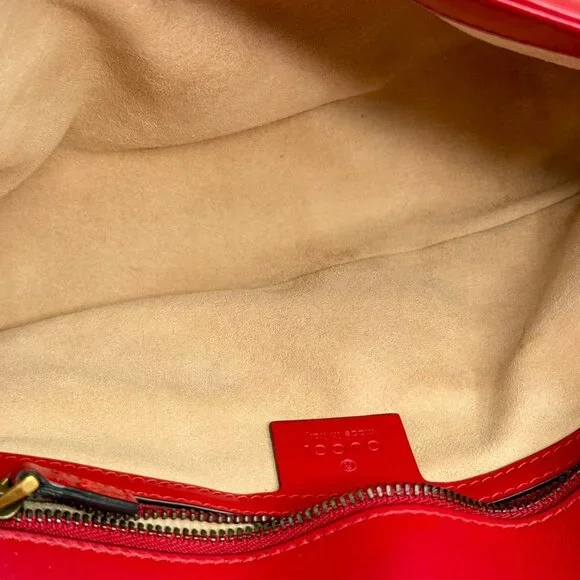 Gucci GG Red Medium Marmont Shoulder Bag Crossbody with Gold Chain Strap - Picture 8 of 8